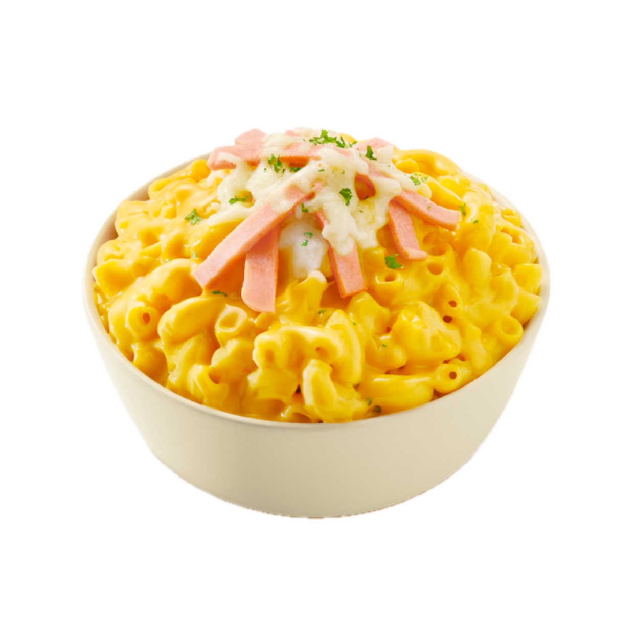 Creamy mac and cheese bowl with toppings