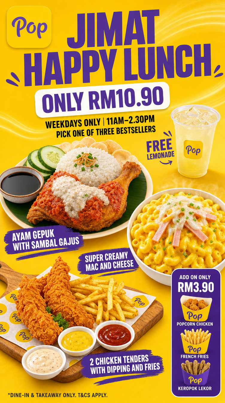 Pop Jimat Happy Lunch – RM10.90 with 3 bestseller choices + FREE Lemonade